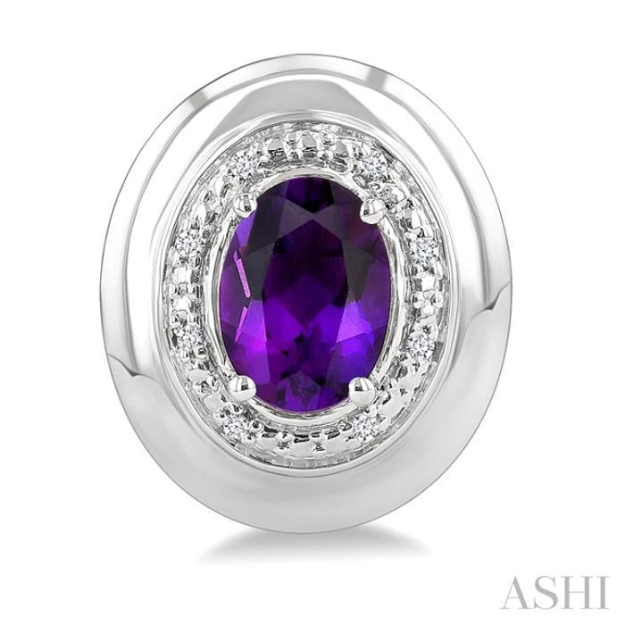 7X5 MM Oval Shape Amethyst and 1/20 Ctw Round Cut Diamond Semi-Precious Earrings in Sterling Silver