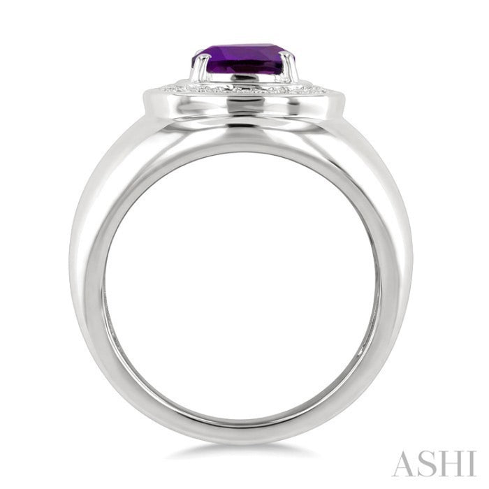8 MM Cushion Shape Amethyst and 1/20 Ctw Round Cut Diamond Semi-Precious Ring in Sterling Silver