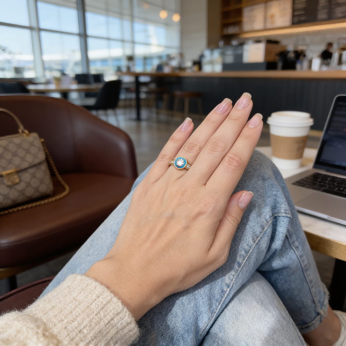 Blue Bezel Pavé Ring by AZ Essentials