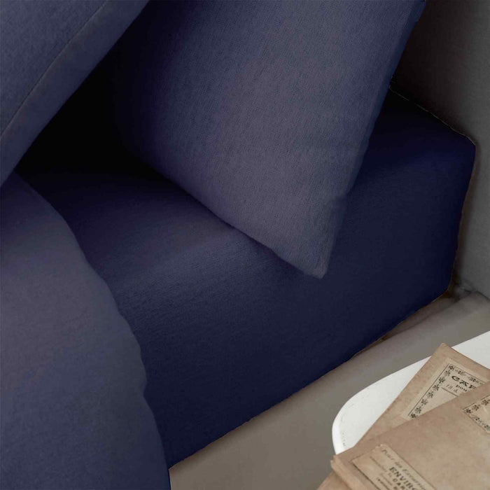 Brushed Cotton Navy Blue Fitted Sheet