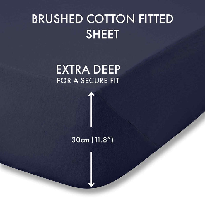 Brushed Cotton Navy Blue Fitted Sheet
