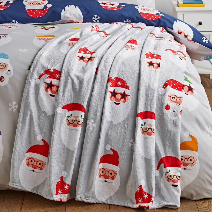 Christmas Santa Spec-Tacular Cosy Fleece Blanket Throw Grey