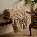 Cosy Ribbed Faux Fur Soft Blanket Throw Natural