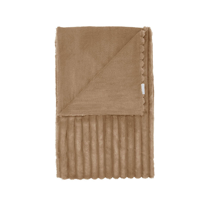 Cosy Ribbed Faux Fur Soft Blanket Throw Natural