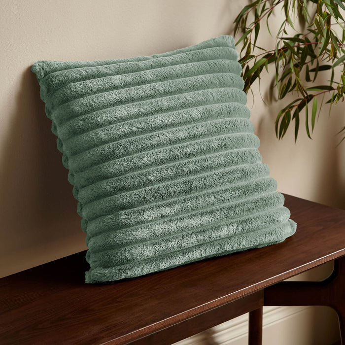 Cosy Ribbed Faux Fur Soft Touch Cushion Green