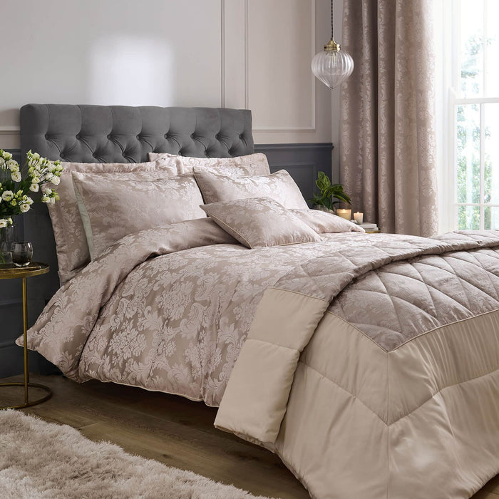 Damask Jacquard Quilted Pillow sham Pair Champagne Gold