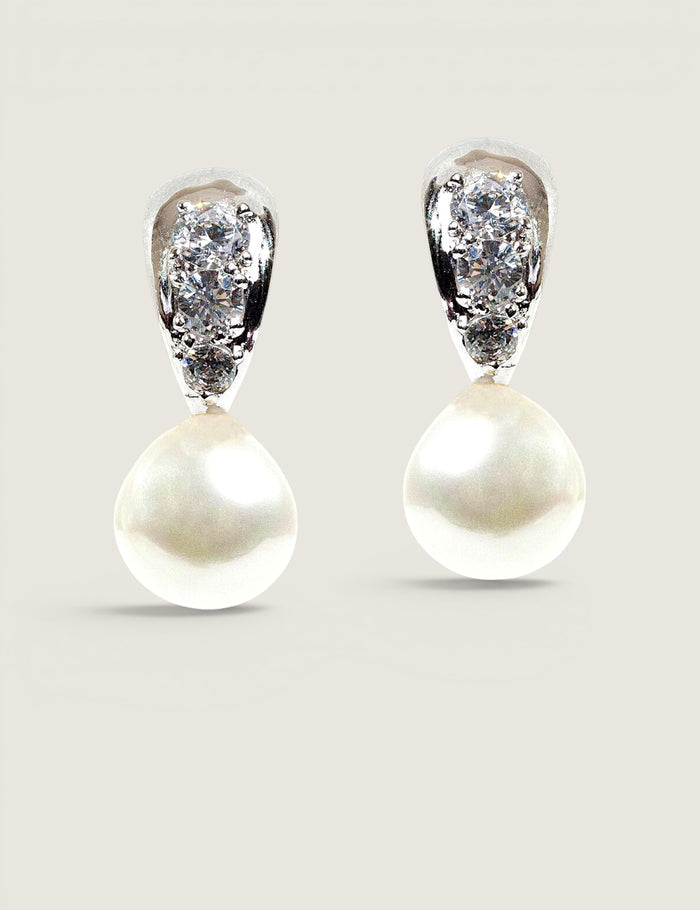 EARRING TAPERED PAVE TOP W/CZ STN BOT - EF436P/PRL/CZ - Fantasia by DeSerio