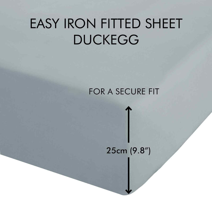 Easy Iron Percale Duck Egg Blue Fitted Sheet