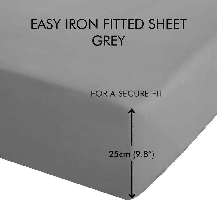 Easy Iron Percale Grey Fitted Sheet
