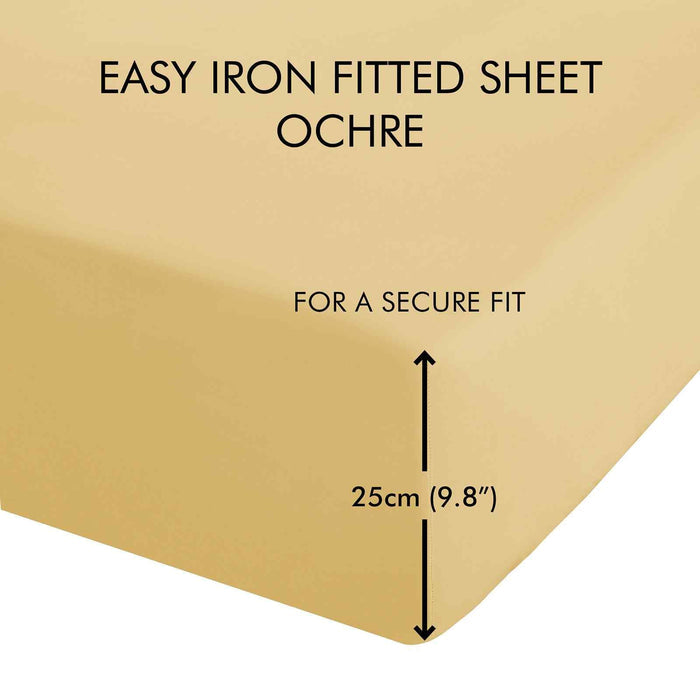 Easy Iron Percale Ochre Fitted Sheet