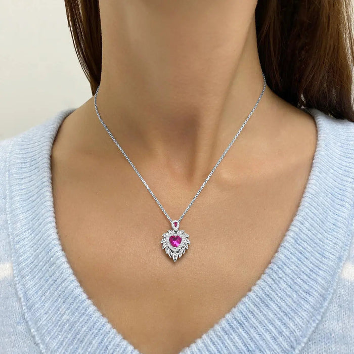 Flaming Heart Necklace in Pink Sapphire