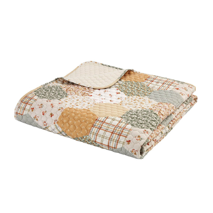 Floral Patchwork Quilted Bedspread Natural
