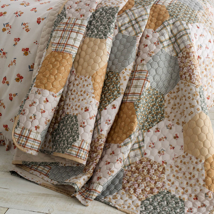 Floral Patchwork Quilted Bedspread Natural