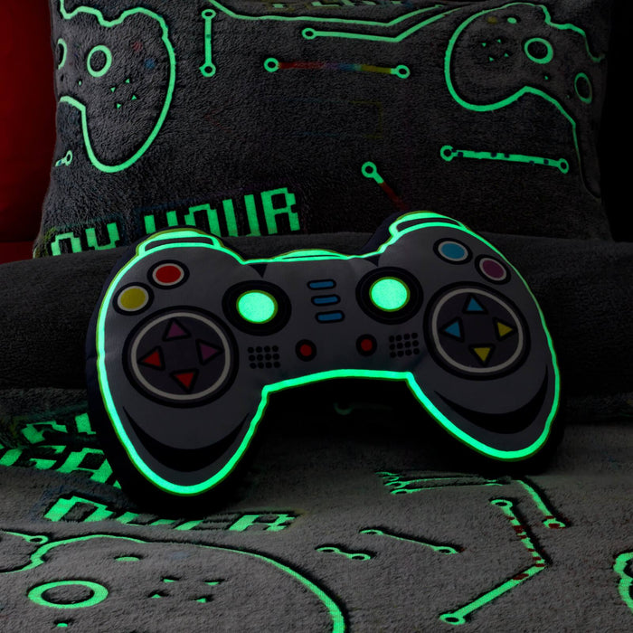 Game Over Glow in the Dark Fleece 3D Shaped Cushion Black