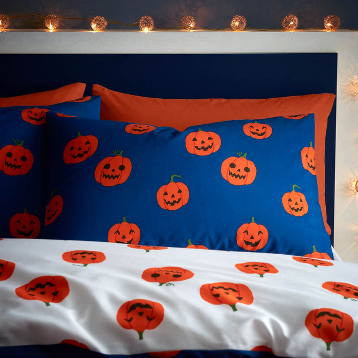 Halloween Pumpkins Navy Duvet Cover Set