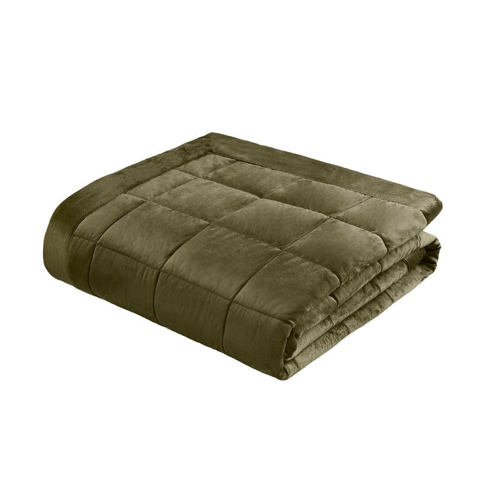 Kingsley Matt Velvet Quilted Bedspread Olive Green
