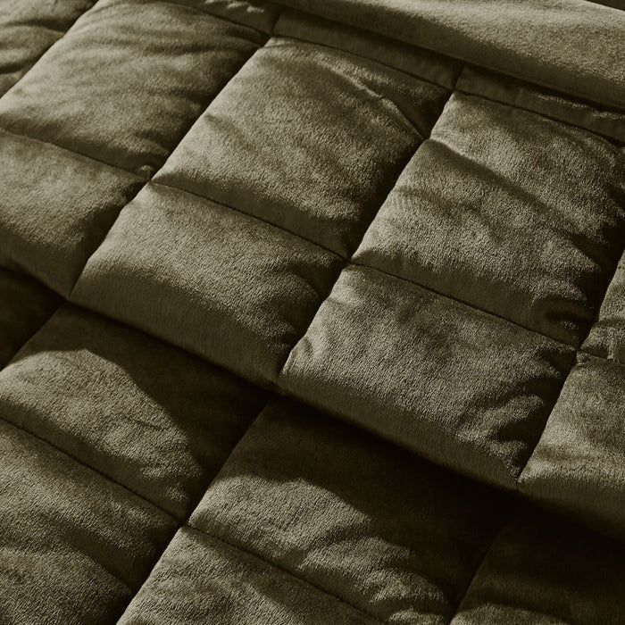Kingsley Matt Velvet Quilted Bedspread Olive Green
