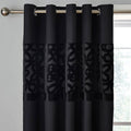 Lattice Cut Velvet Lined Eyelet Curtains Two Panels Black