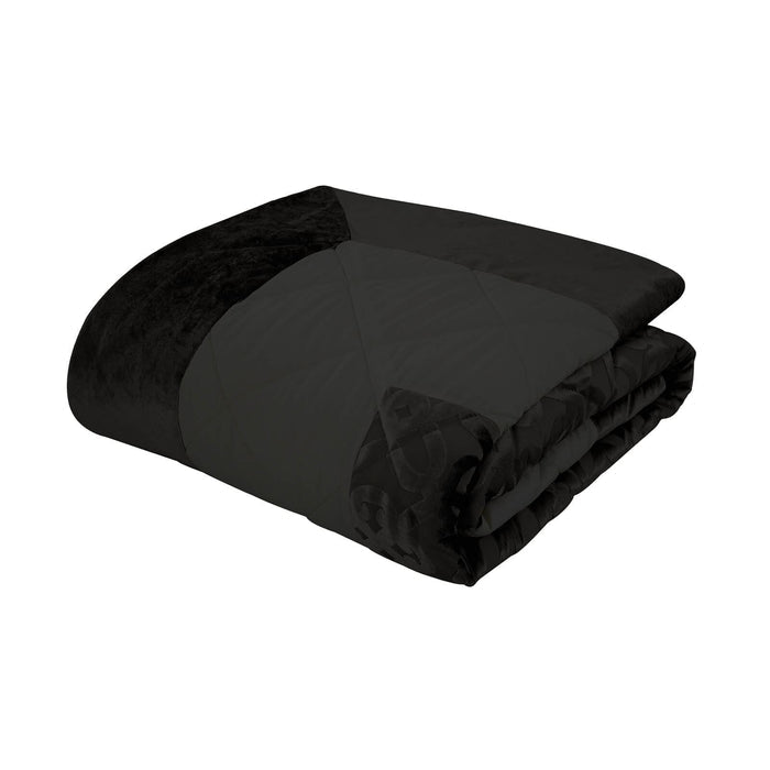 Lattice Cut Velvet Quilted Bedspread Black