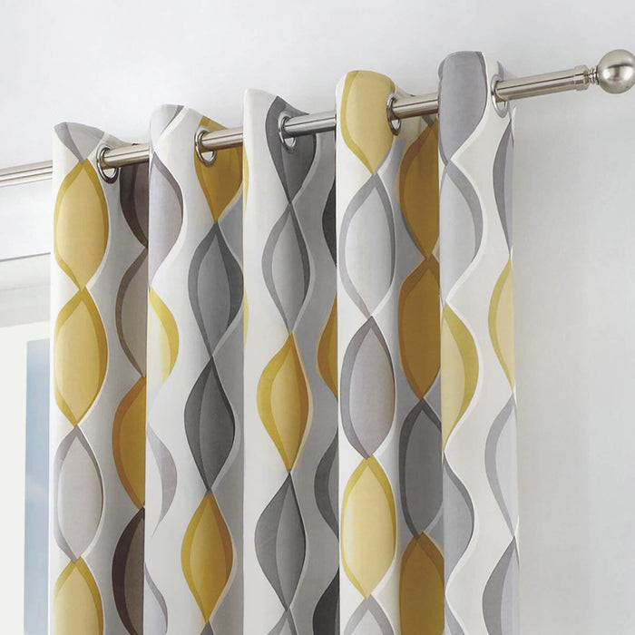 Lennox Grey & Ochre Eyelet Curtains