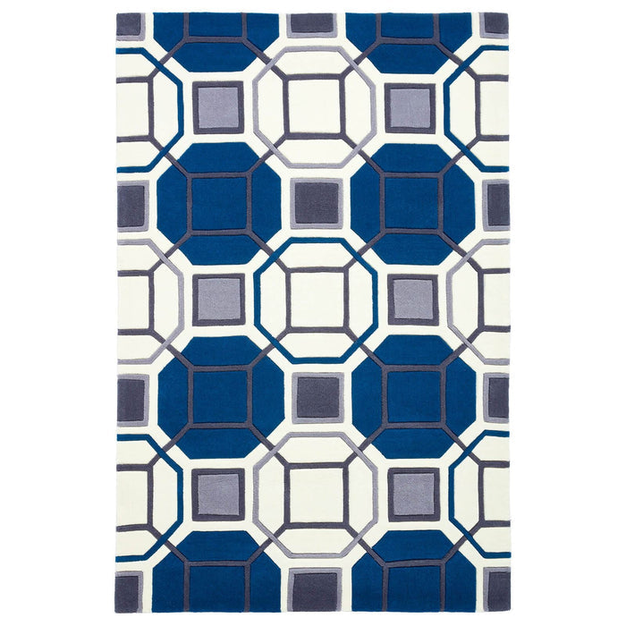 Modern Hong Kong 9238 Geometric Design Ivory Navy 120 X 170Cm Rug