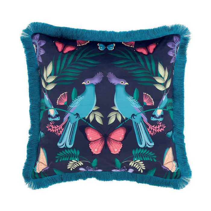 Mya Tropical Birds Cushion Navy Blue