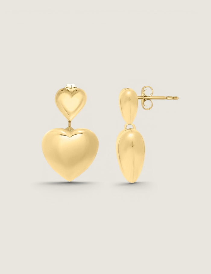Puffed Double Heart Drop Earring - Fantasia by DeSerio