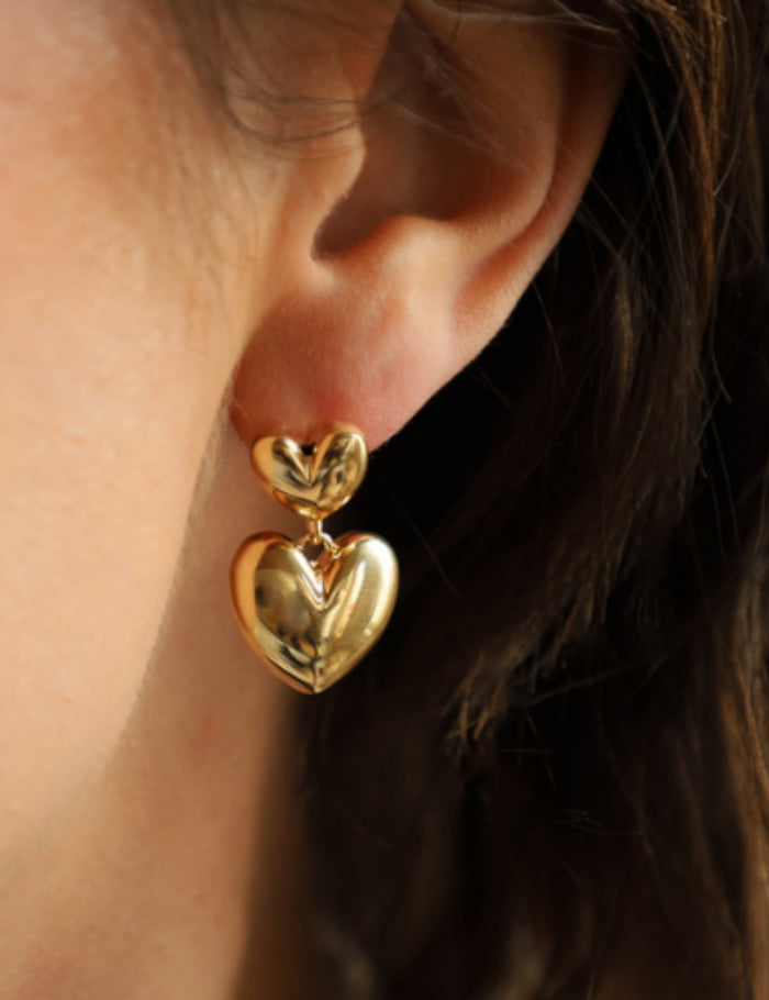 Puffed Double Heart Drop Earring - Fantasia by DeSerio