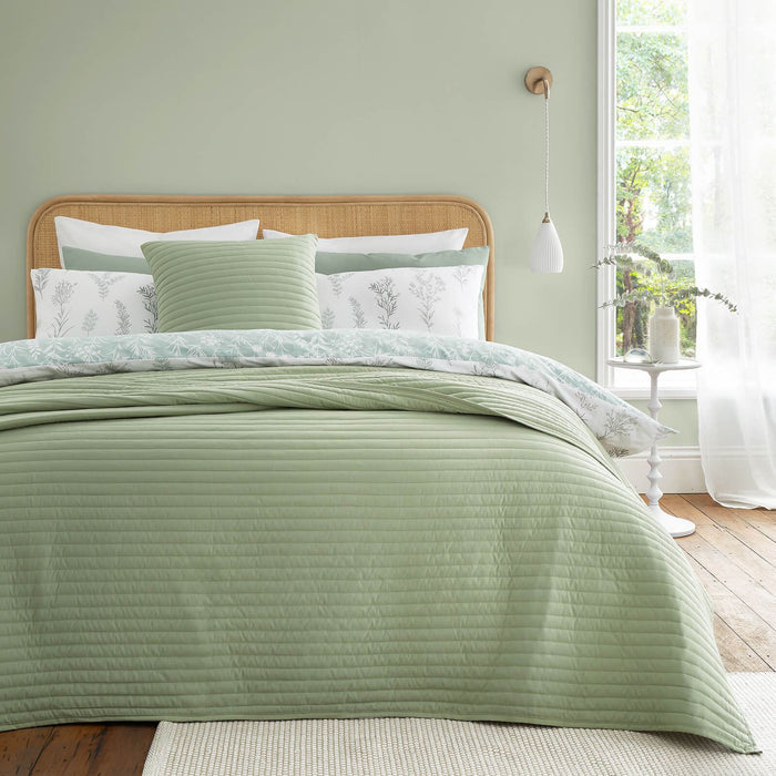 Quilted Lines Bedspread Sage Green