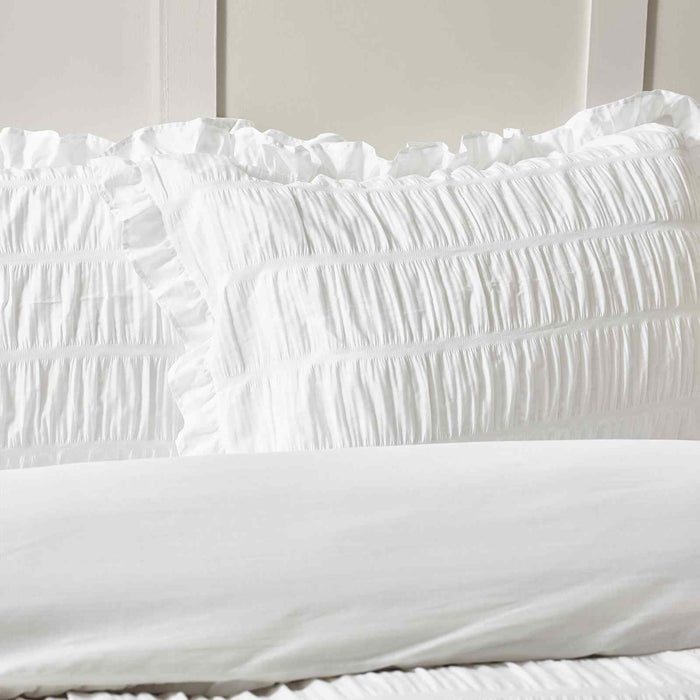Seersucker Frill White Duvet Cover Set