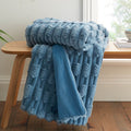 So Soft Carved Faux Fur Blanket Throw Blue
