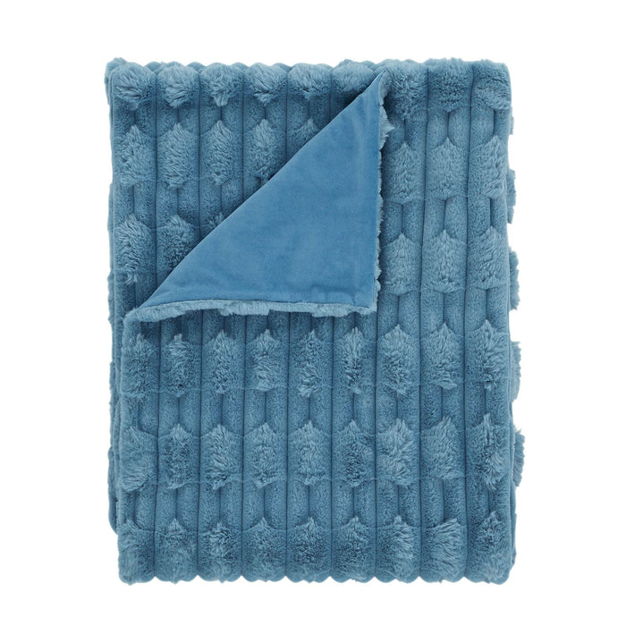 So Soft Carved Faux Fur Blanket Throw Blue