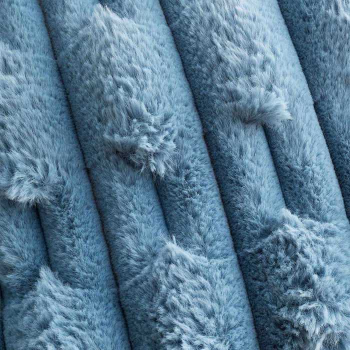 So Soft Carved Faux Fur Blanket Throw Blue