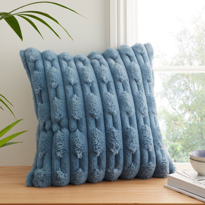 So Soft Carved Faux Fur Cushion Blue