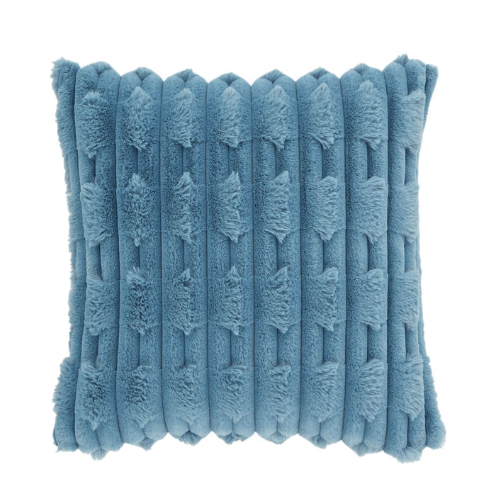 So Soft Carved Faux Fur Cushion Blue