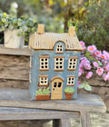Tall Blue Townhouse/Country House Ceramic Tealight