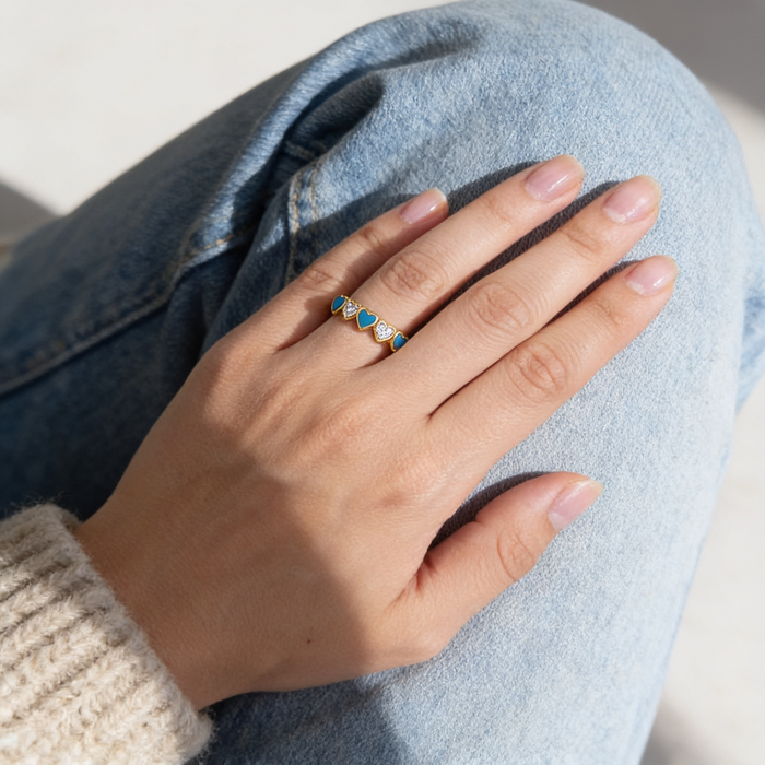 Turquoise Heart Band Ring