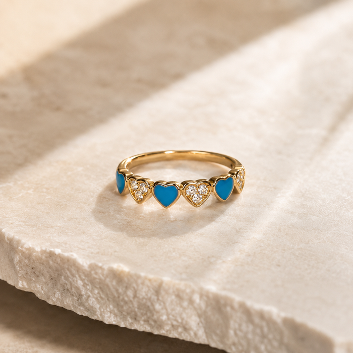 Turquoise Heart Band Ring