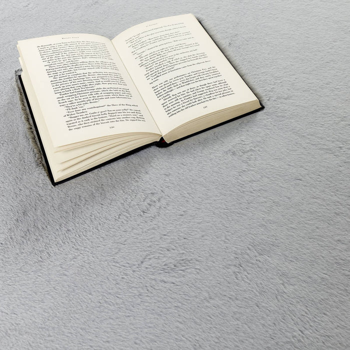 Washable Faux Fur Plain Grey Rug