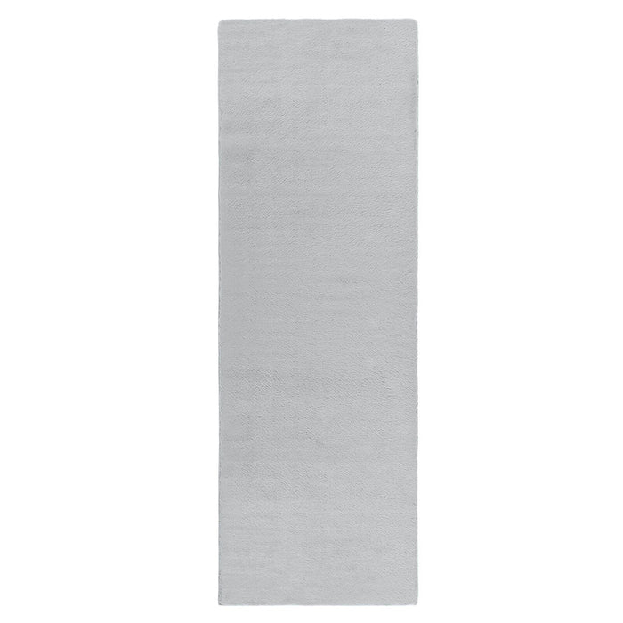 Washable Faux Fur Plain Grey Rug