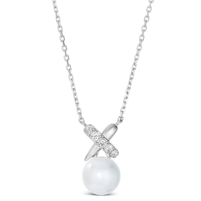 X and O Pearl Necklace in Platinum